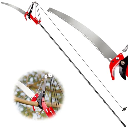 Suchtale 14ft Pole Saw, Manual Tree Pruner with Sharp Steel Blade, Trimmer with Scissors and High Strength Lightweight Handles for Pruning High Branches, Shrubs and Twigs at Forest Yard Garden Patios