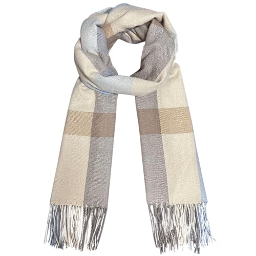 Bseical Damen Schal, 65 x 200 cm, Tartan Schultertuch Plaid Deckenschal Modeschal Winterschal Weich Wraps Groß Karo Fransen Schals Warm für Herbst Winter (A-Beige)