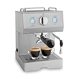 PERFEKTE ERGEBNISSE - Ob Cappuccino, Latte Macchiato oder doppelter Espresso – beginne jeden Tag mit perfektem Kaffee. Dank Siebträger mit 2 Kaffeeausläufen lassen sich mit dieser Kaffeemaschine 2 Tassen Espresso parallel brühen.