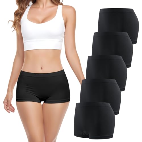 SAYCELI Women's Seamless Boyshort Underwear 5-Pack Black M