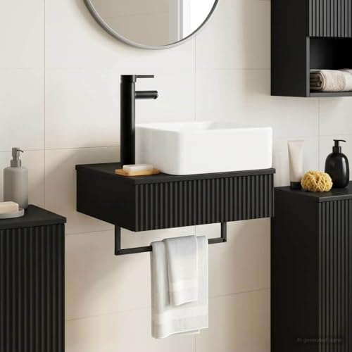 Lavabo de pared negro compacto de 53 cm para baños pequeños 3