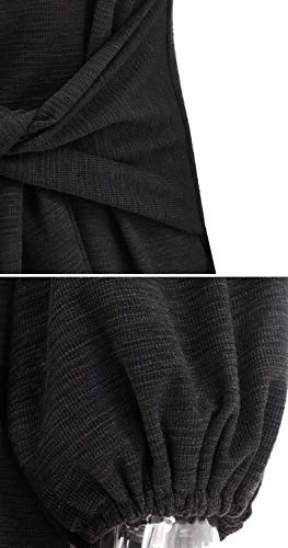 R.Vivimos Women's Autumn Winter Cotton Long Sleeves Elegant Knitted Bodycon Tie Waist Sweater Pencil Dress (Medium,Black) - Thumbnail 6