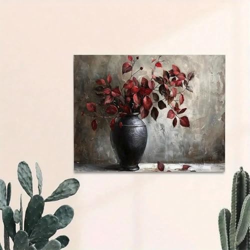 Tableau sur toile motif floral sombre bordeaux décoration murale 40x60cm