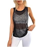 OYOANGLE Women's Sheer Sleeveless Crew Neck Sports Tank Top Sleeveless Athletic Workout Shirts