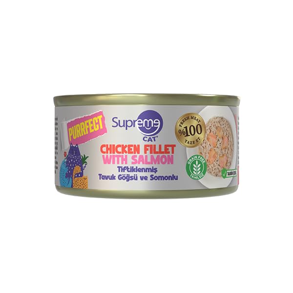 Purrfect Tiftiklenmiş Tavuk Göğsü & Somonlu Konserve Kedi Maması 70 gr Tahılsız Yaş Kedi Maması