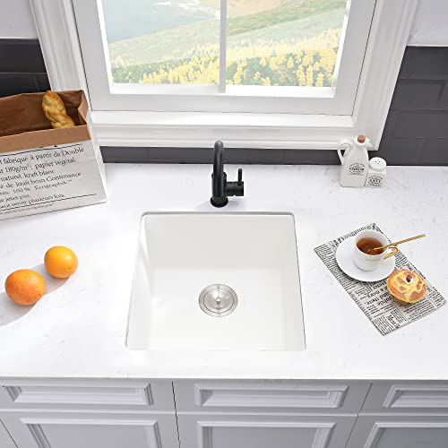 21 Inch White Undermount Bar Sink - Vasoyo 21"X19" White Kitchen Sink Undermount Wet Bar Prep Kitchen Sink Dual Mount Granite Kitchen Sink Single Bowl Bar Sinks #TOP3