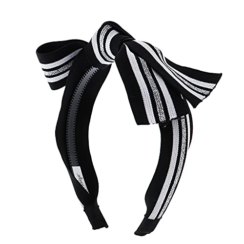 Motique Accessories Striped Elastic Bow Headband - Black White #TOP22