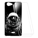ESCAMOT Bedruckte Hülle + 2 Glas Schutzfolie Kompatibel mit Wiko Pulp 3G, Stoßfeste Weiche Cover & HD Klare Tempered Glass Folie (Astronaut)