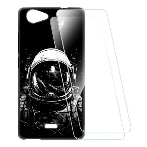ESCAMOT Bedruckte Hülle + 2 Glas Schutzfolie Kompatibel mit Wiko Pulp 3G, Stoßfeste Weiche Cover & HD Klare Tempered Glass Folie (Astronaut)