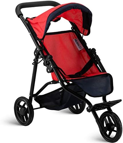 Hushlily® Baby Doll Jogger Stroller with Adjustable Canopy & Basket, Foldable, with Smooth Rolling Wheels (Red & Blue)