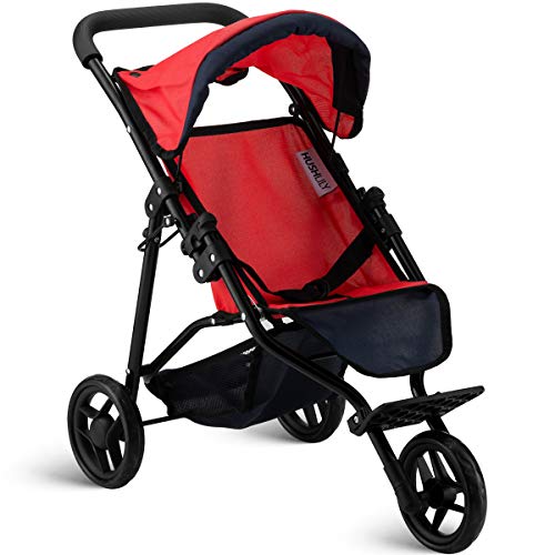 Hushlily® Baby Doll Jogger Stroller With Adjustable Canopy & Basket, Foldable, With Smooth Rolling Wheels (Red & Blue) #TOP3