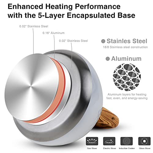 Tea Kettle, Toptier Teapot Whistling Kettle With Wood Pattern Handle Loud Whistle, Food Grade Stainless Steel Tea Pot For Stovetops Induction Diamond Design Water Kettle, 2.7-Quart White #TOP3