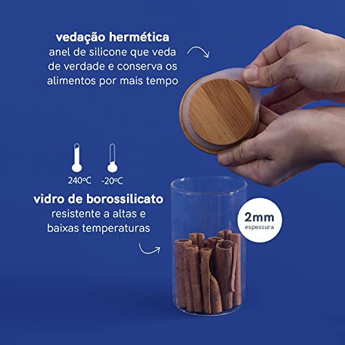 Pote Hermético de Vidro com Tampa de Bambu Flat 300ml - Oikos