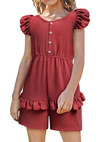 Hopeac Kids Romper Button Tie Jumpsuits Suspender Shorts Ruffle Spring Outfits Summer Clothes For 9 Year Old Girls #TOP13