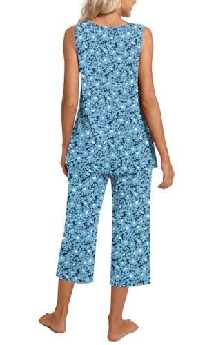 Image of TAOHUADAO Womens Summer 2 Piece Pajama Sets, Sleeveless Tops with Capri Pants, Lounge Ladies Pjs Sets with Pockets