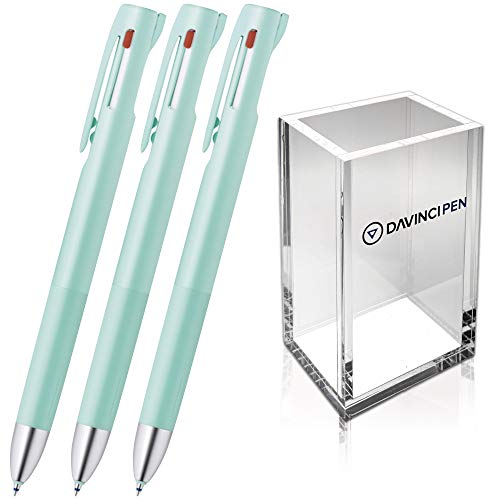 ZEBRA PENS BLEN Emulsion multi colored ballpoint pen Bluegreen body 0.7mm (black, blue, red ink) Pack of 3 with DAVINCIPEN Acrylic Pen Holder