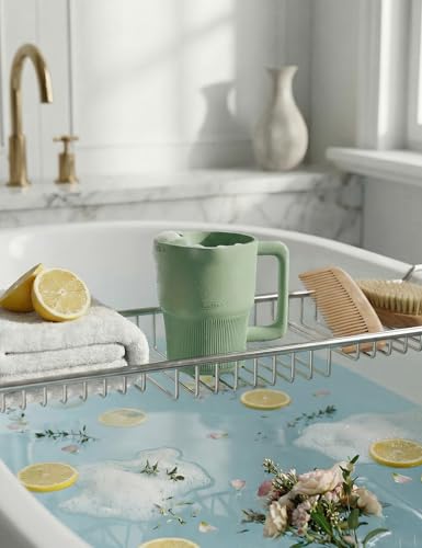 Image of Roslim Silicone Baby Bath Rinse Cup - Shampoo & Body Washing Rinser for Kids & Toddlers, Lightweight Bath Cups for Rinsing Hair, Easy-Grip Handle, Ultra Soft Material (Olive Green)
