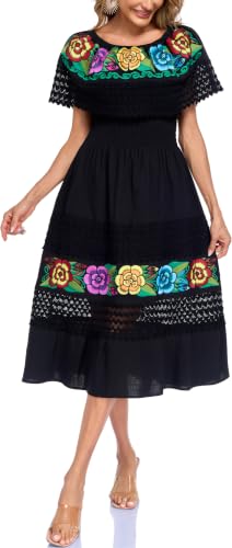 Image of YZXDORWJ Women Embroidered Mexican Peasant Casual Sexy Lace Off-Shoulder Long Dress