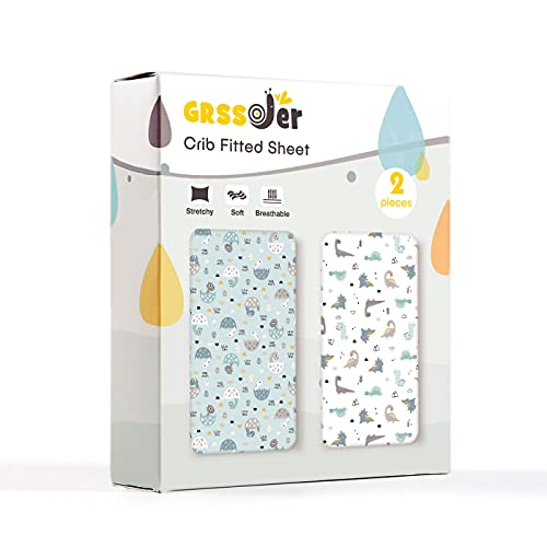 Grssder CIB1 Stretchy Ultra Soft Jersey Knit Fitted Crib Sheets Set 2 Pack, Cozy Fits All Standard Crib Mattress Pads thumb #1
