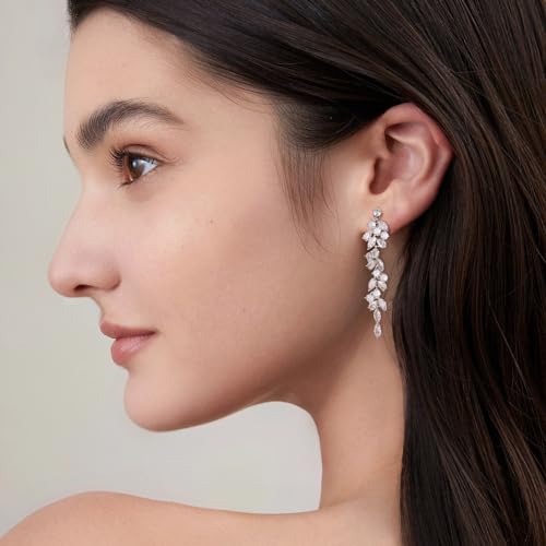 Clip on Earrings for Women 925 Sterling Silver Plated Cubic Zirconia Long Tassel Dangle Drop Earrings Non Pierced Earrings for Women Jewelry Gifts Wedding Party3