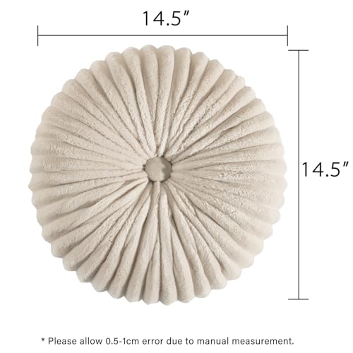 Image of HIG Decorative Round Throw Pillows for Bed Couch -Set of 2 Handcraft Ruched Pumpkin Pillow, Soft and Durable Flannel Floor Pillow for Home Decor, Bed Living Room and Sofa (Beige,14.5 inchx14.5 inch)