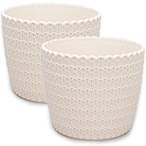 PECZEKO Pot de fleurs mat en plastique pour décoration (crème, Ø 14 cm) Cover