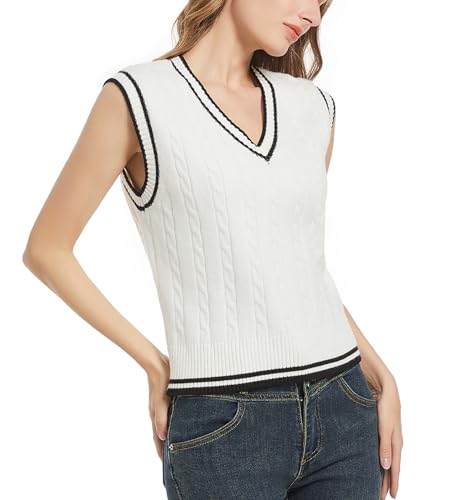 Image of Womens Sweater Vest Sleeveless Cotton Casual V Neck Pullover