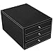 MyGift Executive Black Leatherette 3 Drawers File Cabinet/Office Supplies Desk Storage/Jewelry Organizer Box