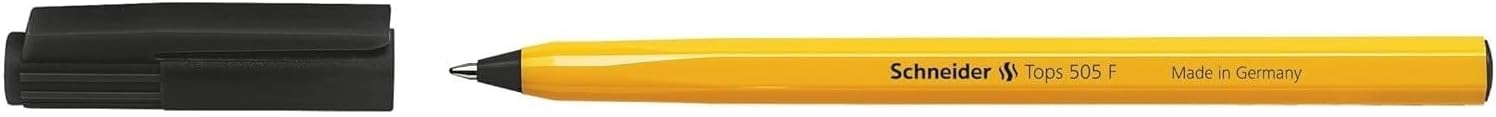 Schneider Tops 505 Ballpoint Pen with Clip Cap and Stainless Steel F Tip Black Pack of 50