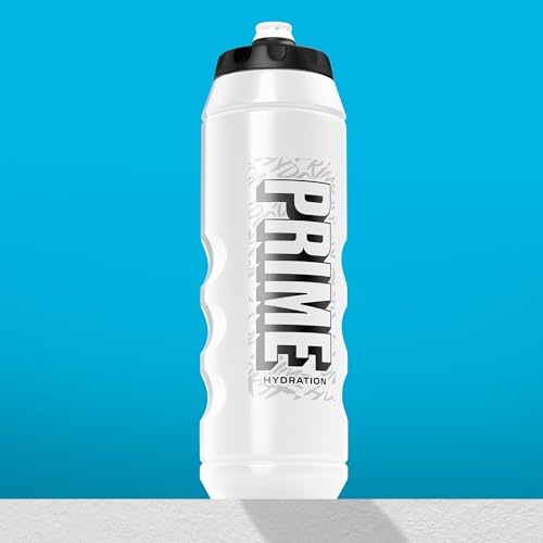 Image of PRIME 32 oz White Graffiti Squeeze Sports Water Bottle, BPA Free, Dishwasher Safe, Easy-Grip Ergonomic Leakproof Design, Fast Hydration for Gym, Cycling, Running