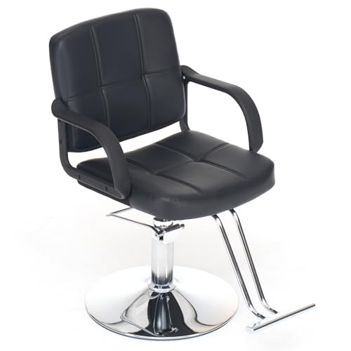 Barber Chair, Hydraulic Styling Chair with Footrest, Barber Chairs with Anti-Slip Chrome Base, Adjustable Height, Heavy-Duty Steel Frame, PU Leather Salon Chairs for Hair Stylist & Home Use (Black)