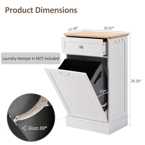 AHB 13 Gallons Tilt Out Trash Cabinet, Hidden Trash Can Kitchen Wooden Tilt Out Pet Proof Hidden Trash Bin for Kitchen Living Room,White