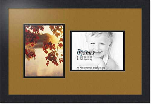 ArtToFrames Collage Photo Frame Double Mat with 2-6x8 Openings with Satin Black Frame and El Dorado mat.