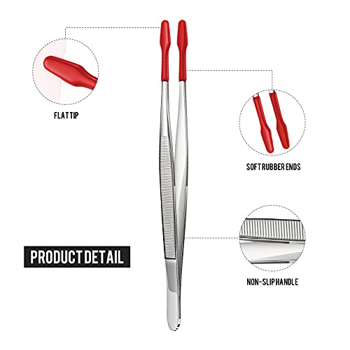 Rubber Tipped Tweezers Pvc Rubber Coated Soft Non Marring Flat Tip Lab Industrial Hobby Craft Tweezers Tools Jewelry Coin Stamp Tweezer Tongs (Red,2 Pieces) #TOP2