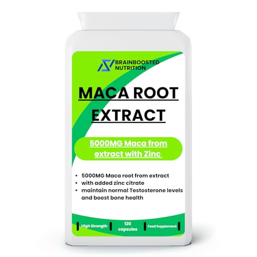 Maca Root Extract 5000mg with Zinc – High Strength Maca Capsules for Energy, Vitality & Performance – 120 Capsules (4 Month Supply)