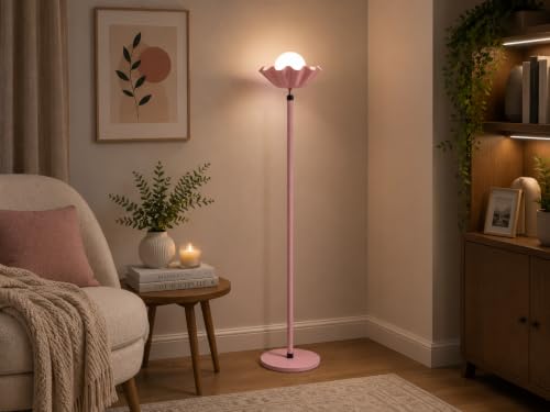 Image of Metal Shade Wooden Tripod Floor Lamp for Living Room, Living Room Corner, Bedroom, Home, Office, Interiors, Decor, Cinema. (Pink with Ball)