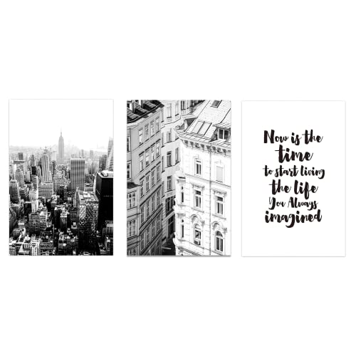 Rofarso Modern City Wall Art Prints, Empire State Nyc Skyline/ European Architecture/ Inspirational Proverbs Wall Art Decor, Black-And-Whit Photograph Canvas Painting, Bedroom/ Living Room/ Bathroom/ Kids Room Decor | Unframed (8" X 10", Set Of 3) #TOP20