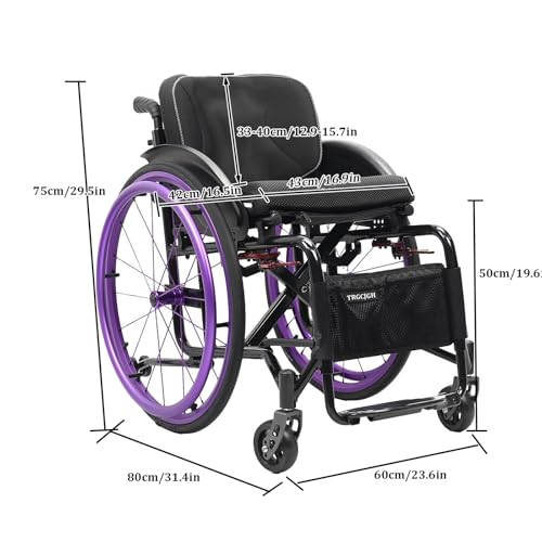 Image of Lightweight Wheelchair for Adults, Portable Folding Sports Chair, Self-propelled, Aluminum Alloy, with Handbrakes & Anti-Tip Wheels(Black,16.9in Seat Width)