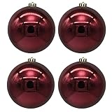 XL Weihnachtskugeln aus Kunststoff frostsicher und wetterfest - Bordeau - Outdoor EXTRA ROBUST STABILE AUFHÄNGUNG Große Christbaumkugeln für Draußen (4 x Ø 15 cm)