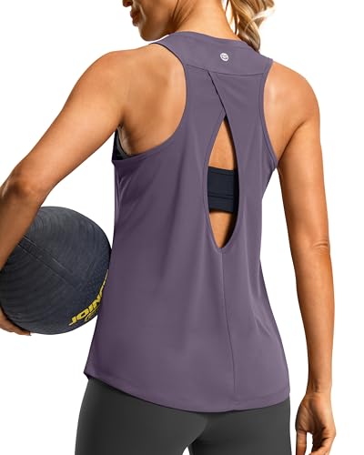 G Gradual Women's Workout Tops Open Back Athletic Yoga Tank Tops Loose Fit Sleeveless Running Gym Shirts for Women(Purple Grey,M)