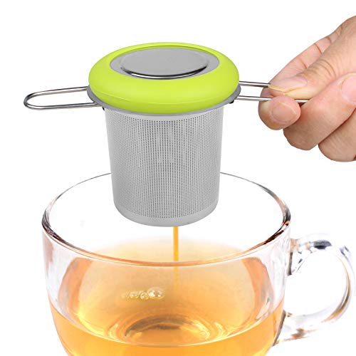 Fenshine Tea Infuser Stainless Steel Tea Strainer Folding Handle Tea Filter Extra Fine Mesh Strainer Brewing Basket with Lid for Loose Leaf Tea (Green) - Thumbnail 6
