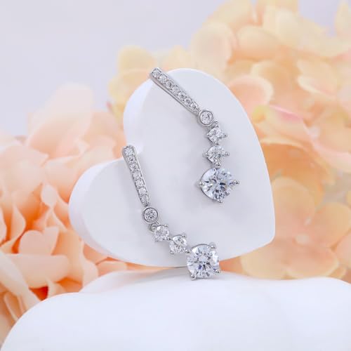 Sterling Silver Dangle Studs CZ Earrings Charms Hypoallergenic Fashion Dainty Stud Jewelry with Cubic Zirconia Birthday Gift for Women4
