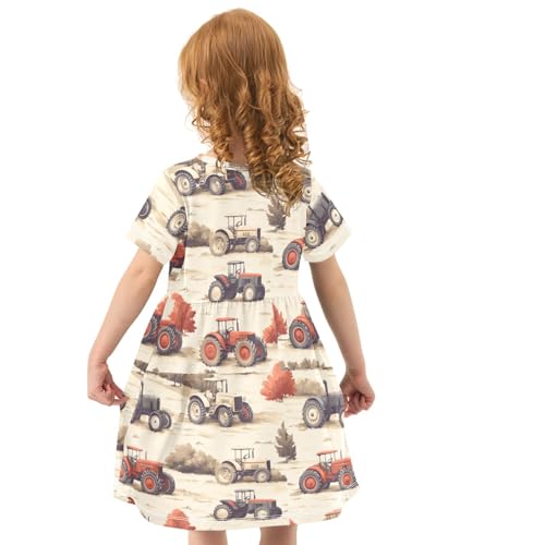 Pigsaly Girls Short Sleeve Dress Vintage Red Tractors Cars Girls Summer Dress Playwear Dresses 2T4