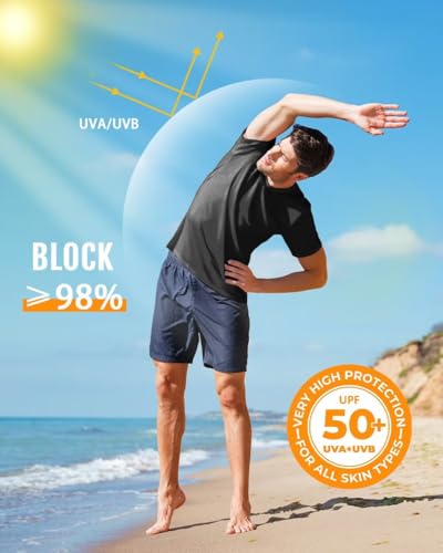 Boladeci UV Sun Shirts for Men Short Sleeve Surf Rash Guard Athletic Lightweight Summer Work Tennis Jogging Camping Large Black