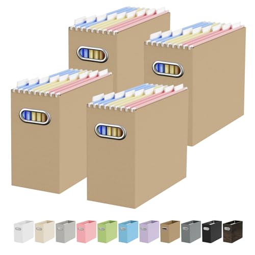 Oterri Portable Collapsible Cardboard File Box with Handle for Letter-Size