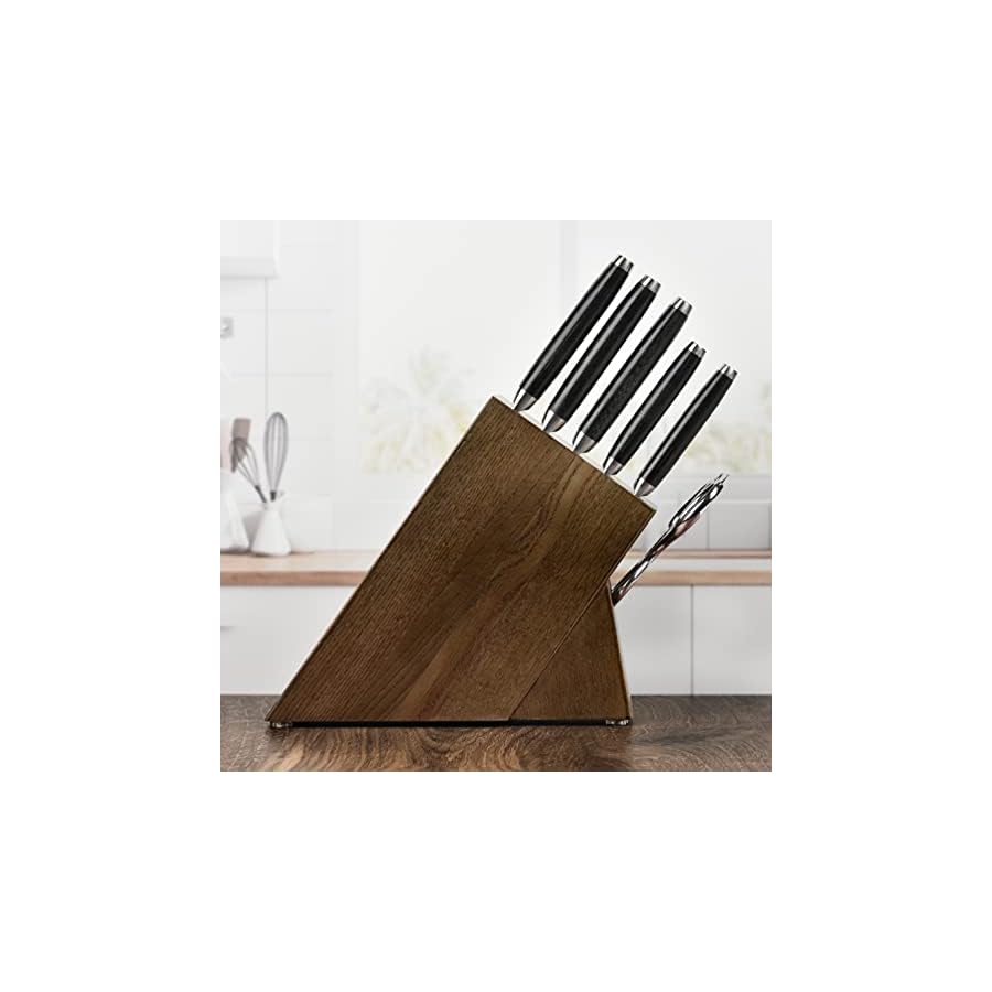 Enso-Knife-Set-Made-in-Japan-HD-Series-VG10-Hammered-Damascus-Japanese-Stainless-Steel-with-Slim-Dark-Ash-Knife-Block-7-Piece Enso Knife Set - Made in Japan - HD Series - VG10 Hammered Damascus Japanese Stainless Steel with Slim Dark Ash Knife Block - 7 Piece