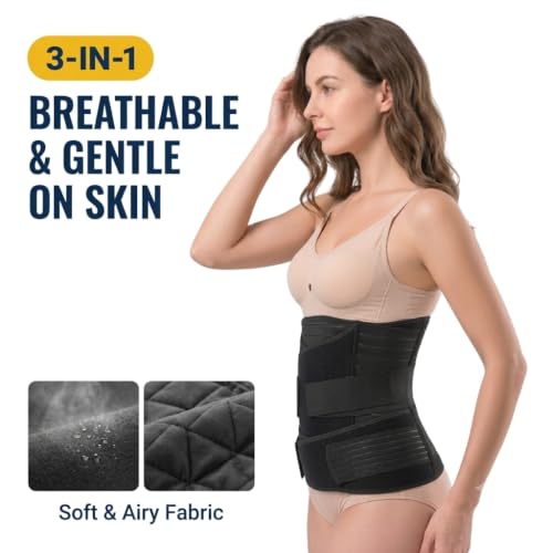 Image of SOMAKA 3-in-1 Post Pregnancy Abdominal Belt for Women - C-Section Abdomen Belt & Belly Wrap for After Delivery Recovery - Adjustable Postpartum Belt, Maternity Belt for Waist, Pelvis & Tummy Support (Free Size) (Black)