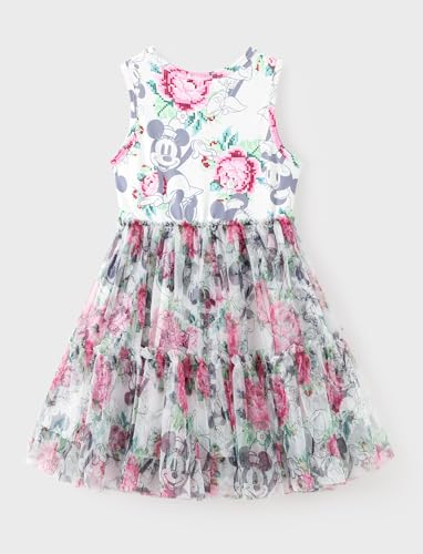 Disney Mickey and Friends Minnie Mouse Toddler Girl Dress Sleeveless Floral Print Tiered Tulle Sundress Summer Clothes 2-6Y2