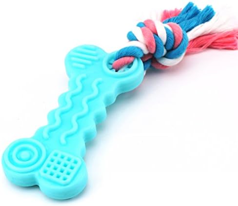 Comtim Puppy Chew Toys, Dog Durable Teething Chew Toy with Rope for Puppies and Small Dogs,Blue Bone