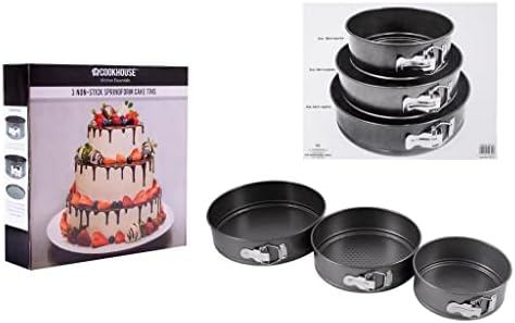Pack of 3 Non-Stick Springform Round Cake Tins for Baking 18cm, 22cm & 26cm